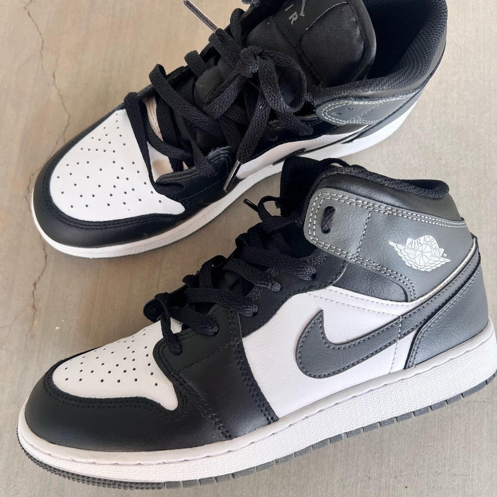 Kids Jordan 1 Black and White Mid-Top Sneakers